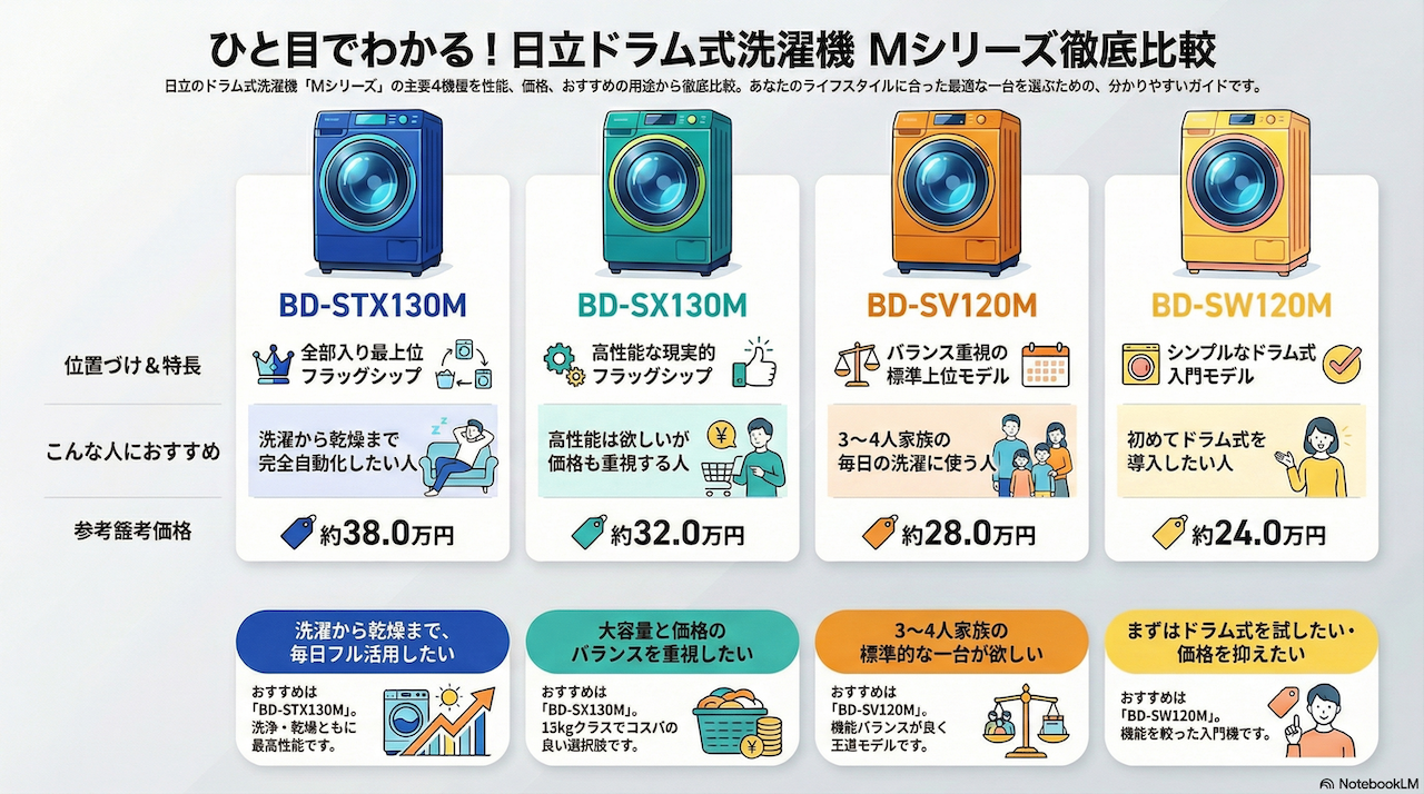 日立ドラム式洗濯機Mシリーズ比較と用途別おすすめモデル